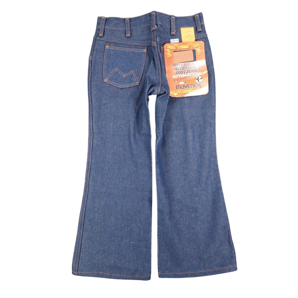Maverick Western Boot Jean Boys 8 Husky Vintage 70s Deadstock Indigo Denim USA - take2supply