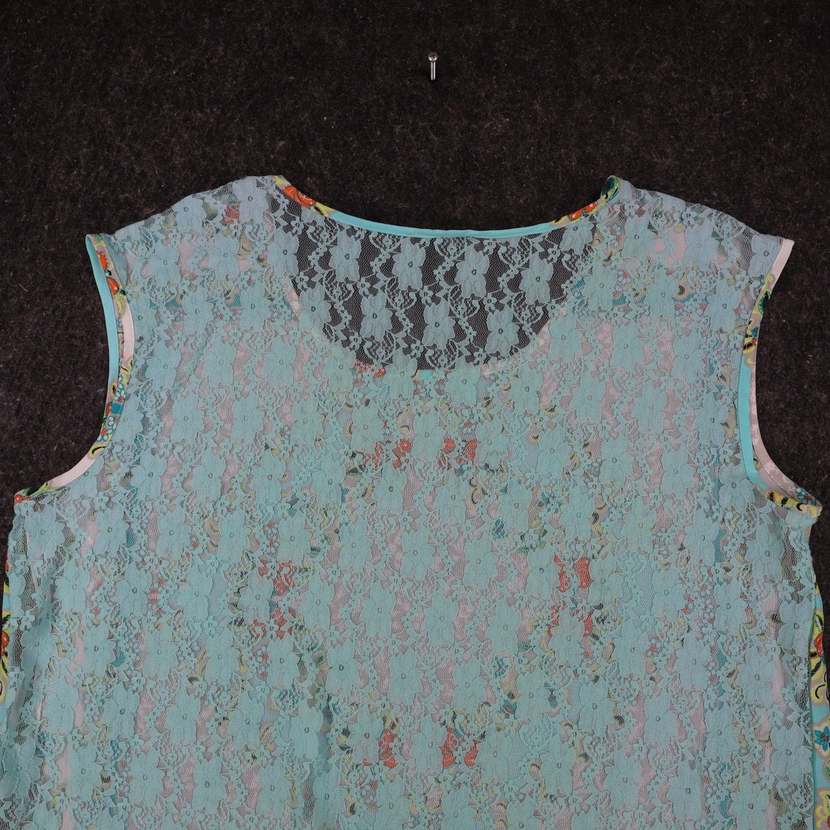 mymichelle Blouse XL Womens Aqua Blue Lace Back Scarf Print Sleeveless Top NEW - take2supply