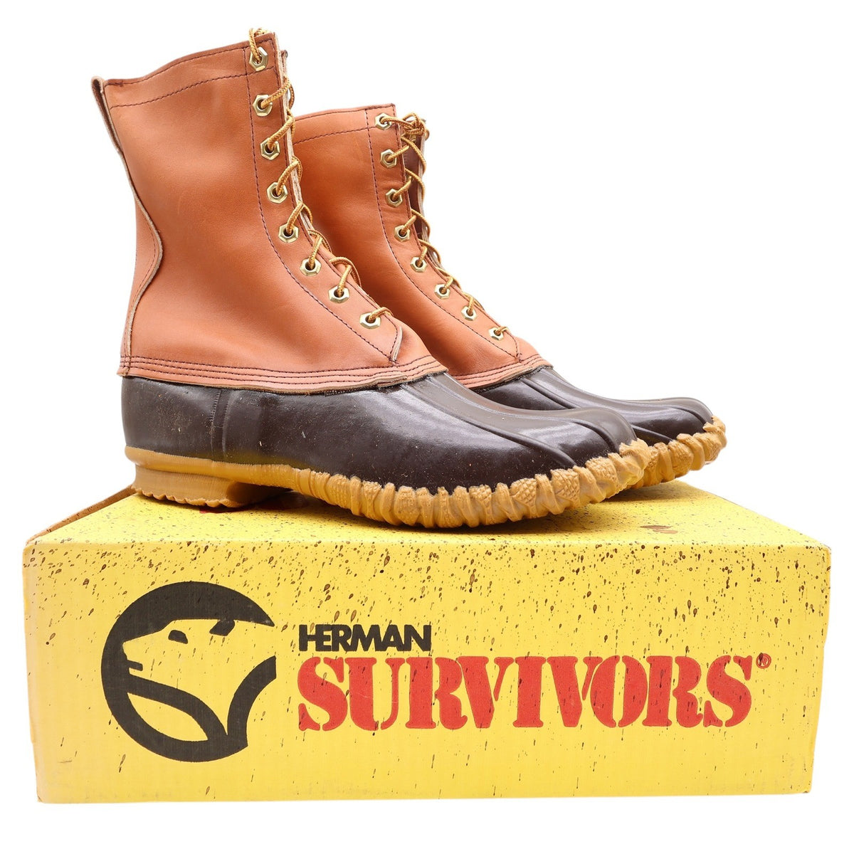 Herman Survivors Vintage 80s Hunter Duck Boots Mens 12 Brown Leather USA NEW - take2supply