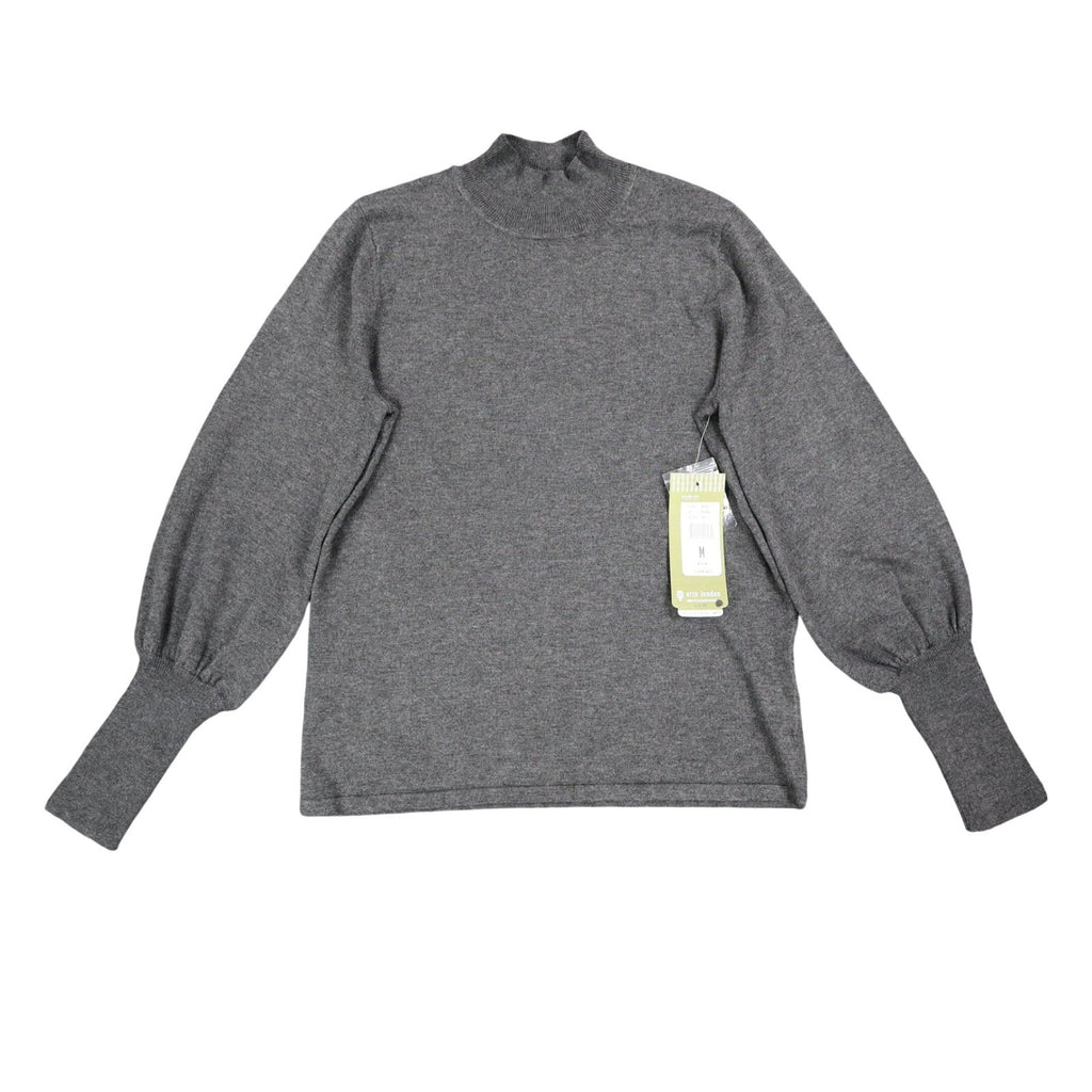 Erin London Women Medium Gray Mock Neck Puff Sleeve Rayon Sweater NWT 00125 - take2supply