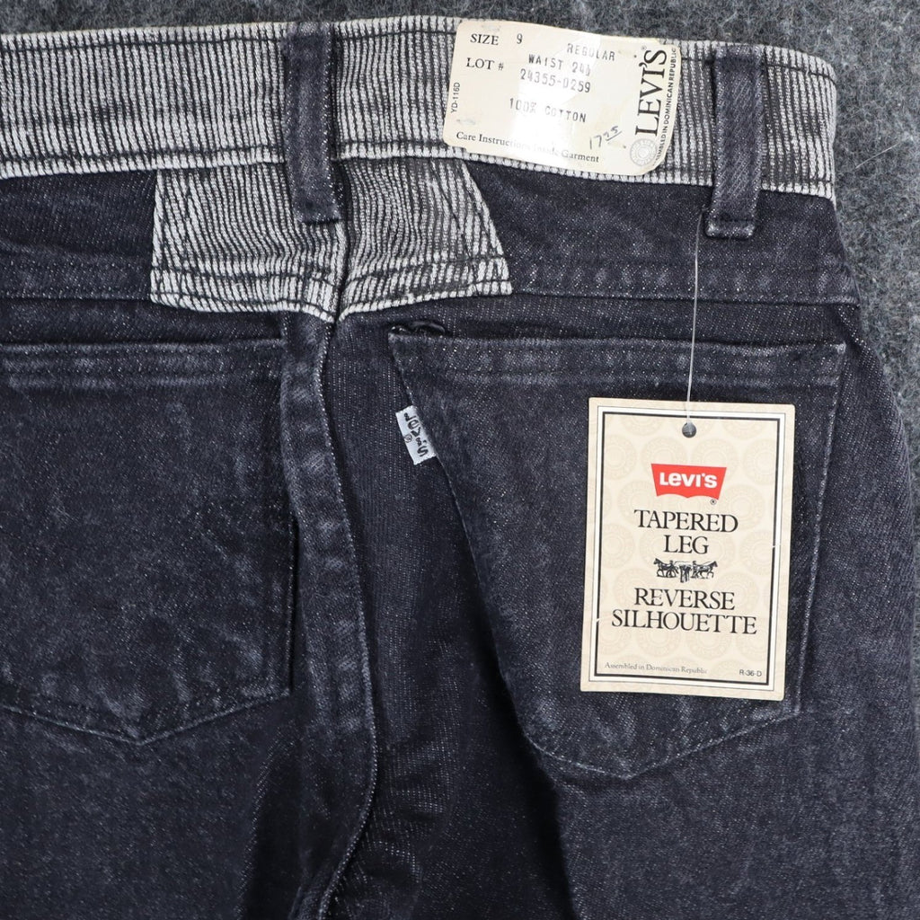 Levis Tapered Leg Jeans Womens 9 VTG 90s Black Reverse Silhouette Striped Denim - take2supply