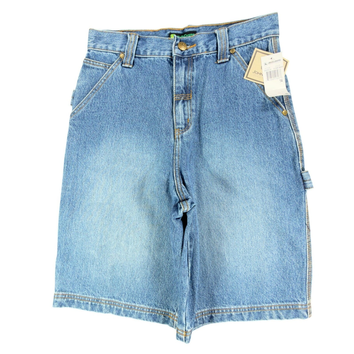 John Deere Y2K Carpenter Denim Shorts Boys 14 Blue Stone Wash NWT - take2supply
