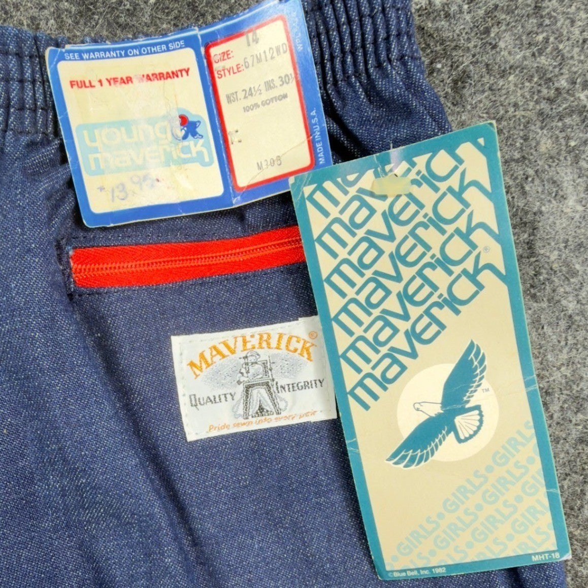 Maverick Vintage 80s Pants Girls 14 Blue Track Piping USA Made NOS NWT 24.5x30 - take2supply