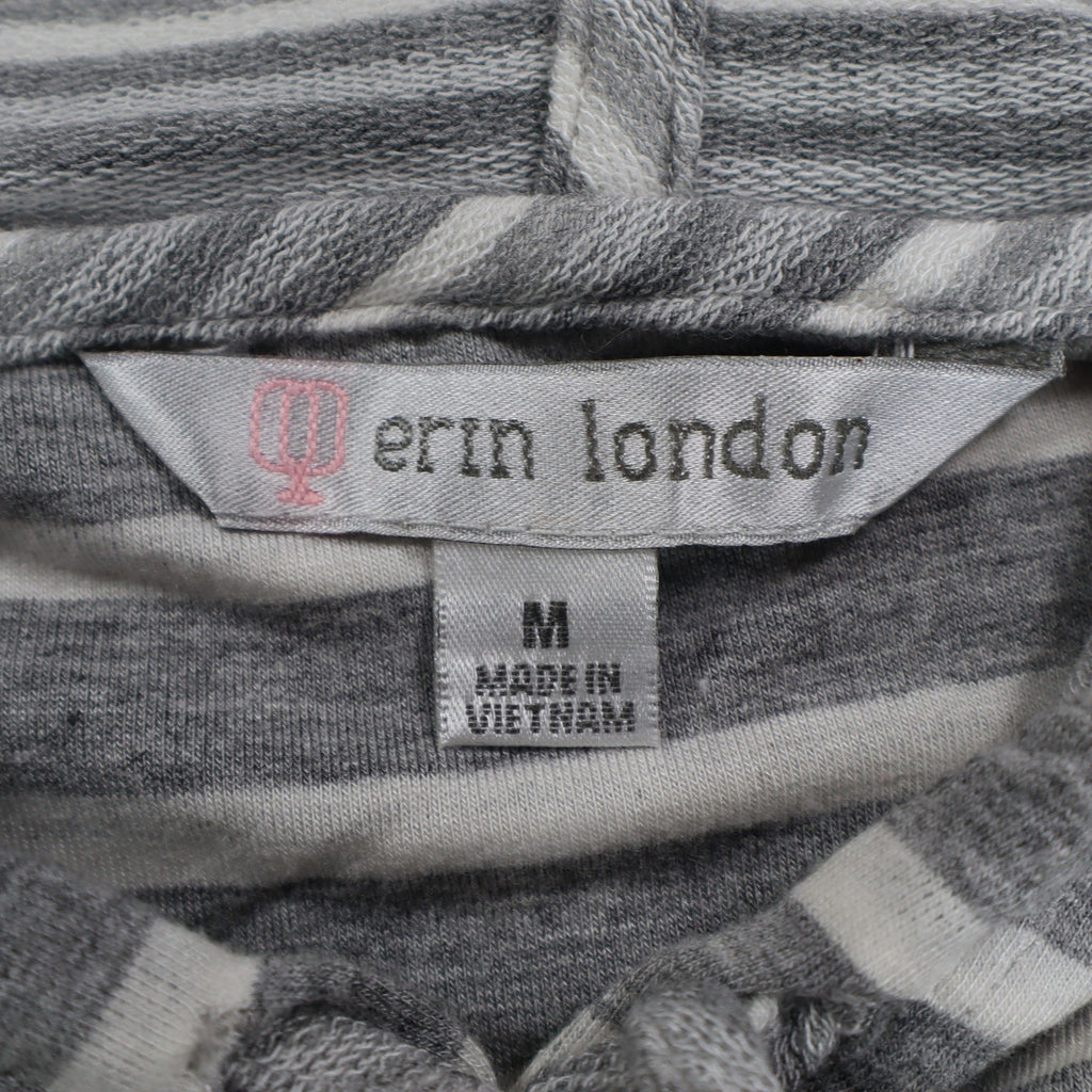 Erin London Womens M Gray White Striped Lace Up Hooded Tunic Top NWT - take2supply