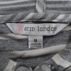 Erin London Womens M Gray White Striped Lace Up Hooded Tunic Top NWT - take2supply