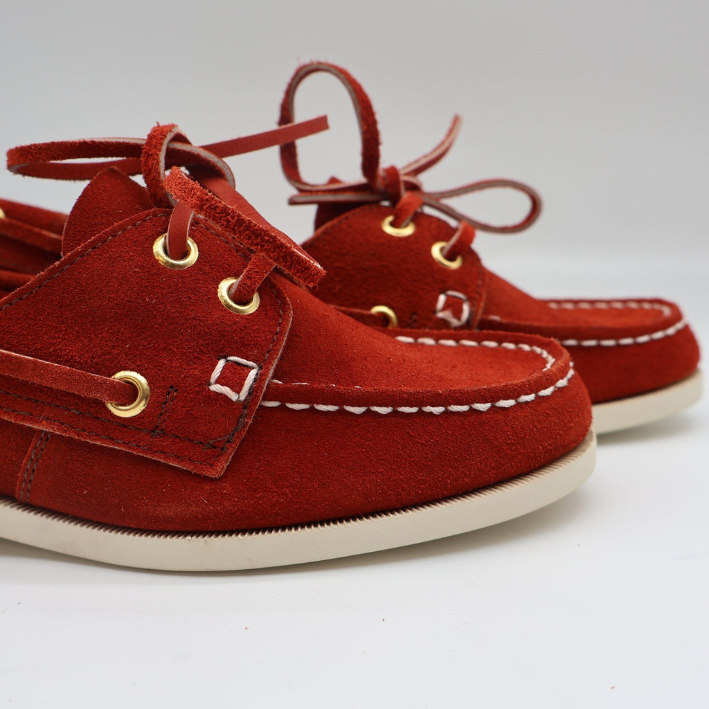 Vintage Boat Shoes 7.5 M Rust Red Suede Leather Moccasin Deck Shoes Deadstock - take2supply