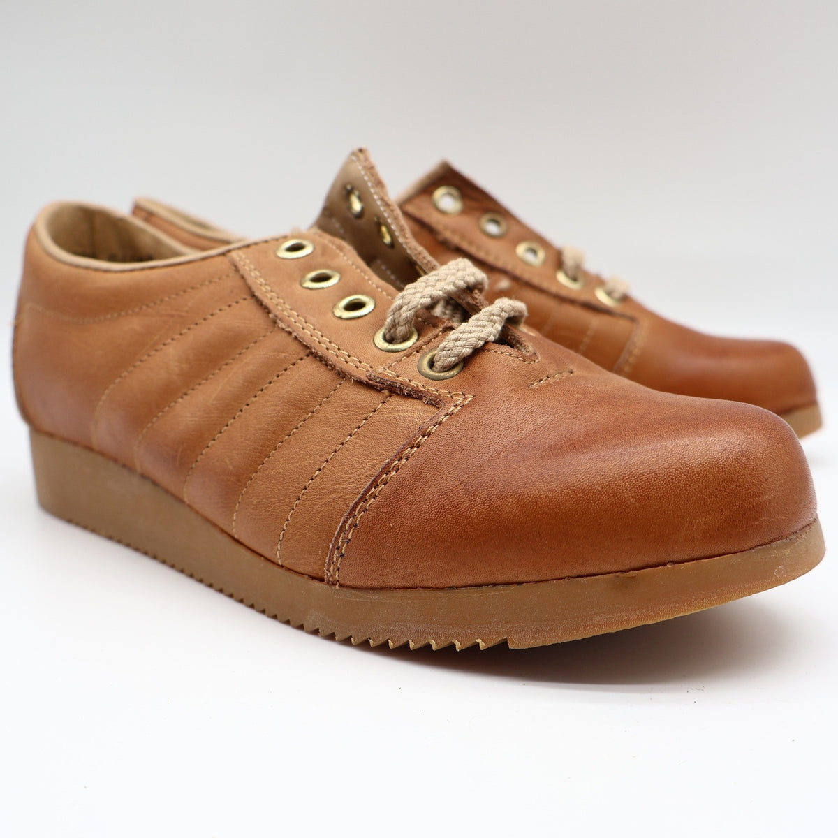 Sportiques Sneakers 7.5 Vintage Deadstock Brown Leather Gum Ripple Sole Romania - take2supply