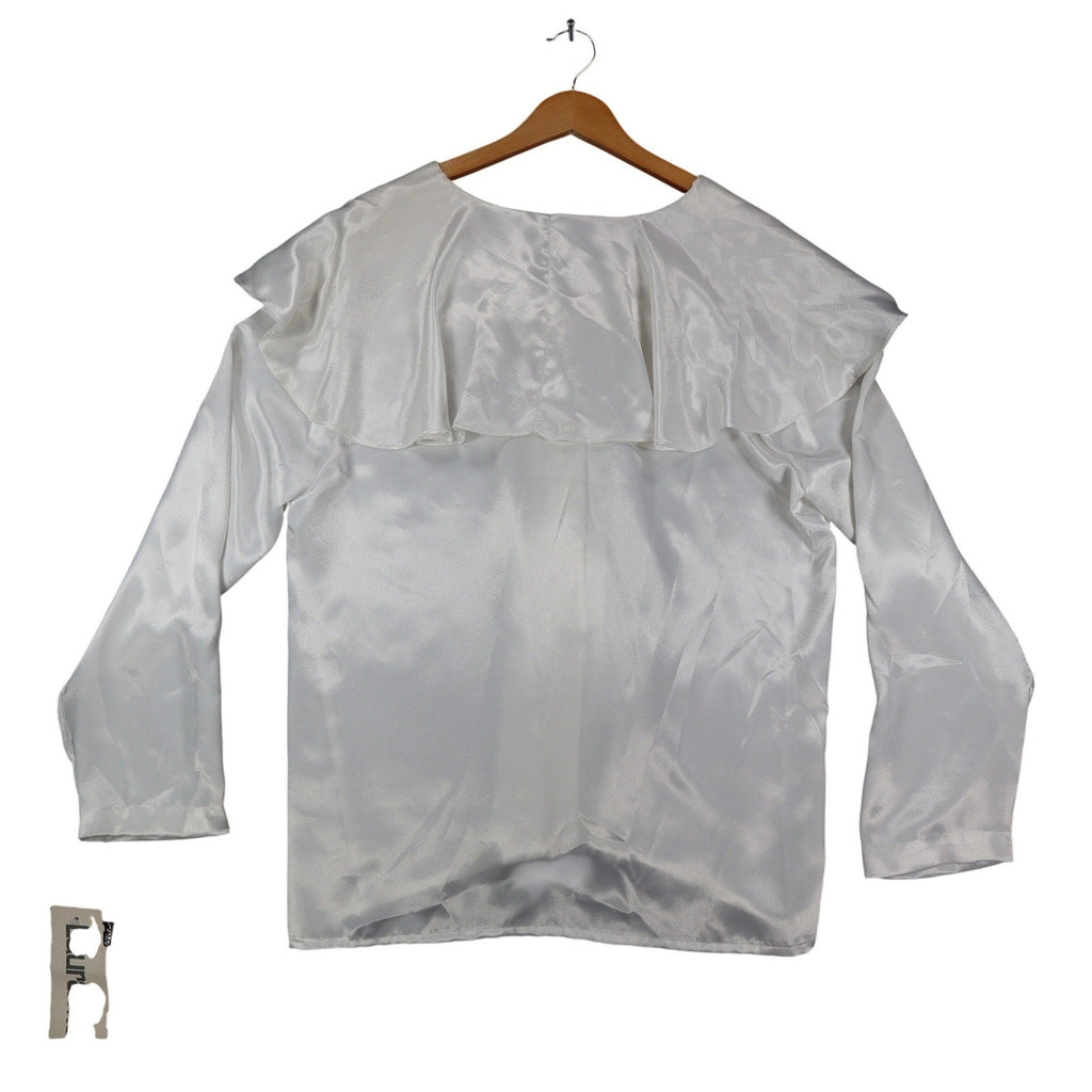 Laura Mae Blouse Womens 12 Vintage 80s White Satin Sailor Collar Tie Neck 6620 - take2supply
