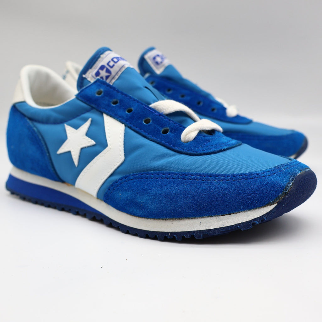 Converse Road Star Boys Size 3.5 Vintage 80s Blue White Nylon Suede Sneakers - take2supply