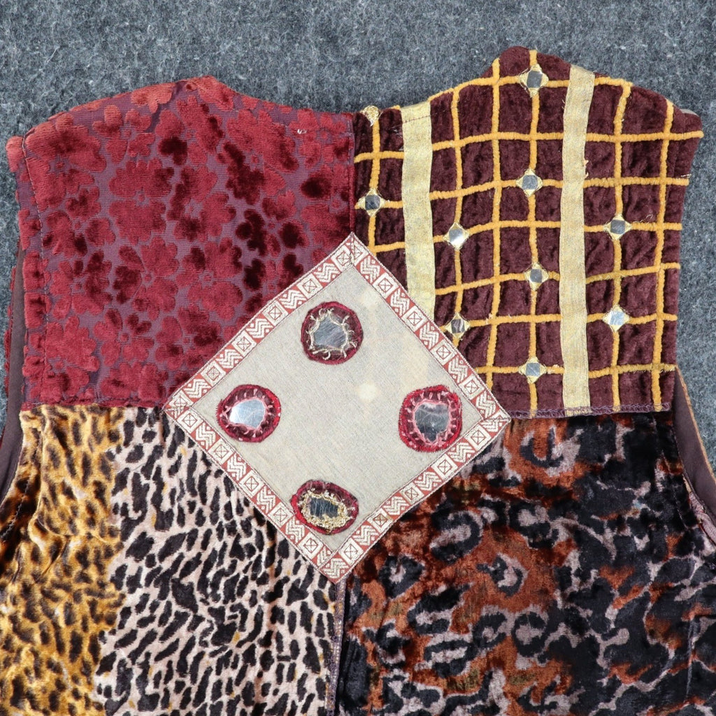 Sandy Starkman Patchwork Vest Womens M Vintage 90s Velvet Mirror Embellished New - take2supply