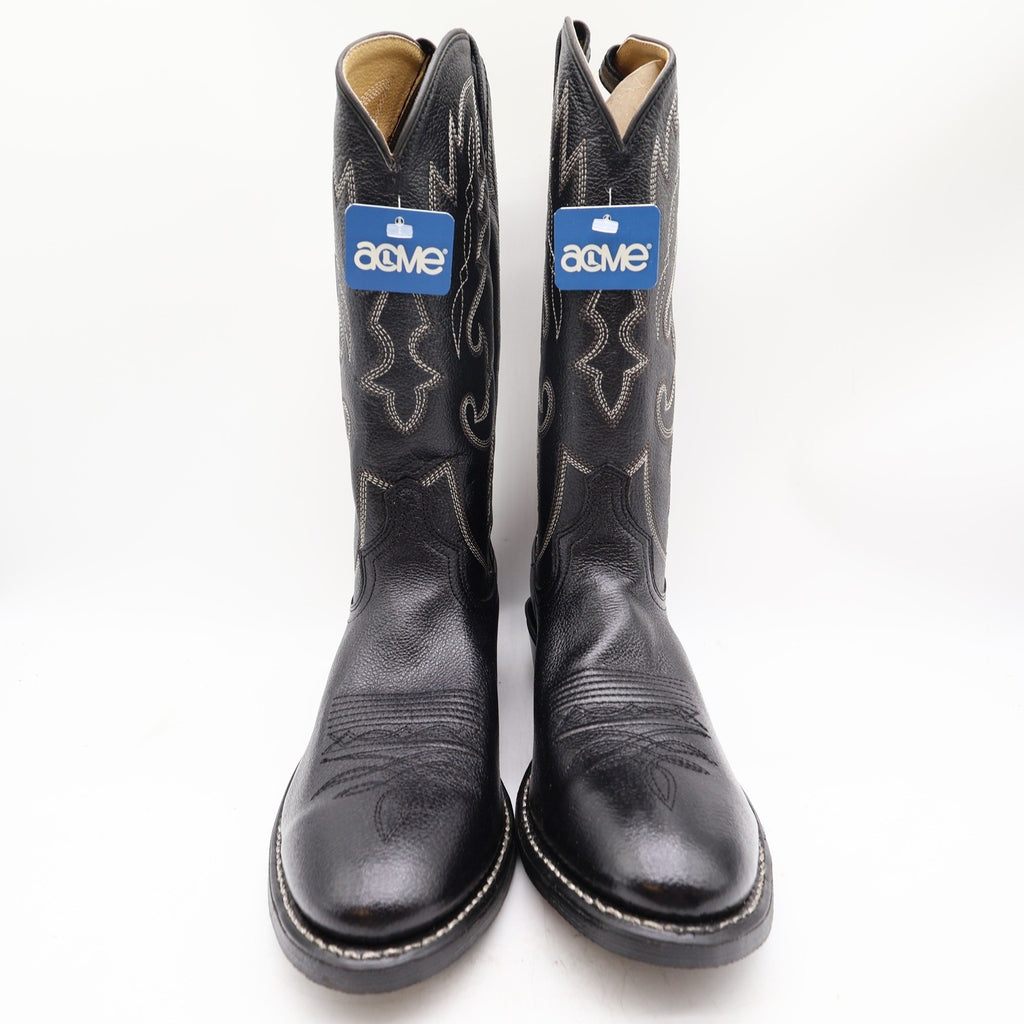 Acme Vintage Western Boots Mens 10.5 D Black Leather NWT AC205 Cowboy Deadstock - take2supply