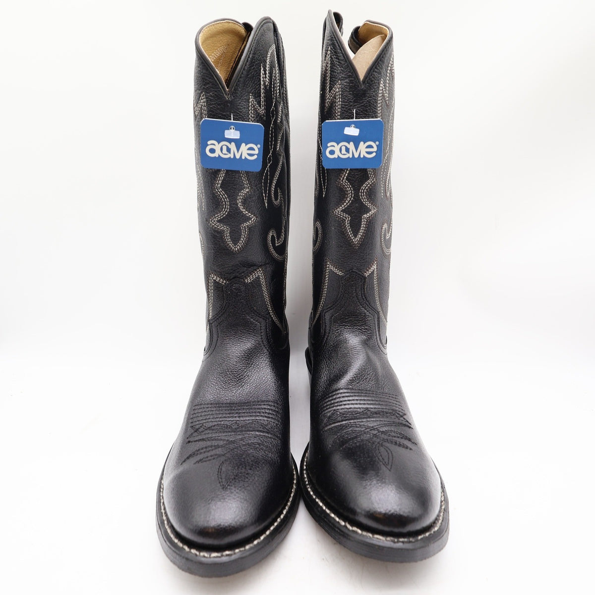 Acme Vintage Western Boots Mens 10.5 D Black Leather NWT AC205 Cowboy Deadstock - take2supply