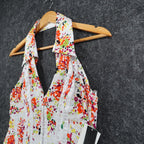 XOXO Halter Top Womens Medium Y2K White Floral Cotton Pleated Smocked NWT - take2supply