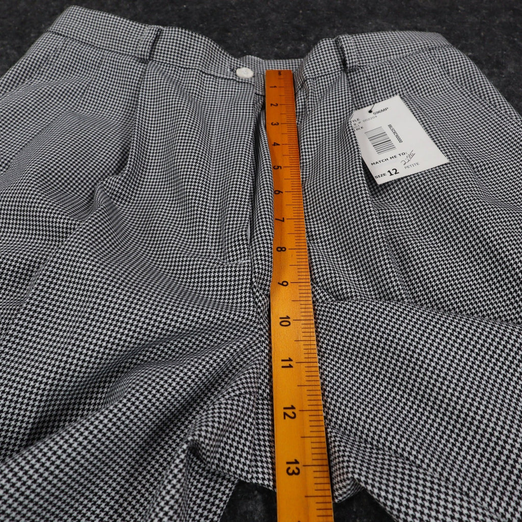 Southern Lady Houndstooth Dress Pants Womens 12 Petite Black White Pleated New - take2supply