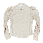 Fancy Free Vintage 80s Puff Sleeve Blouse Womens 5 Tan Striped New - take2supply