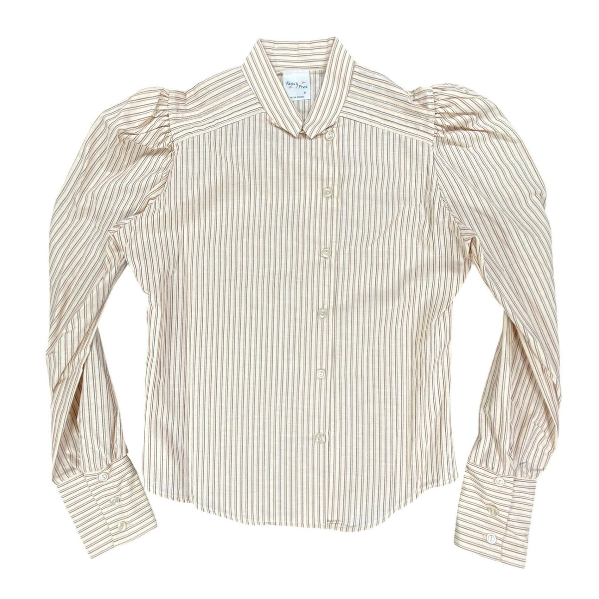 Fancy Free Vintage 80s Puff Sleeve Blouse Womens 5 Tan Striped New - take2supply