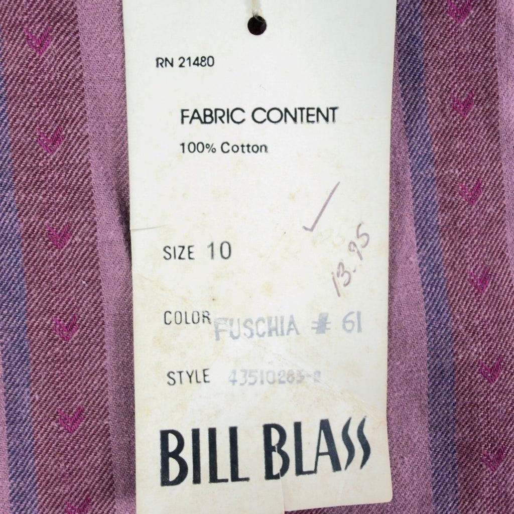 Bill Blass Vintage 80s Striped Button Down Shirt Womens 10 Fuchsia Cotton NWT - take2supply