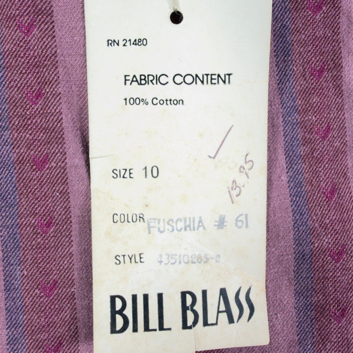 Bill Blass Vintage 80s Striped Button Down Shirt Womens 10 Fuchsia Cotton NWT - take2supply