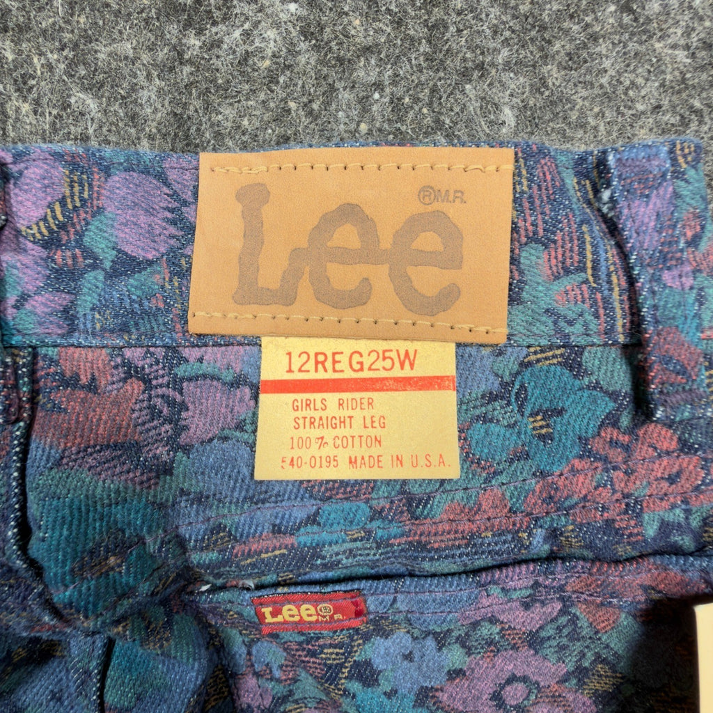 Lee Vintage 90s Floral Jeans Girls 12 Reg Blue USA Made NOS NWT 25 Waist - take2supply