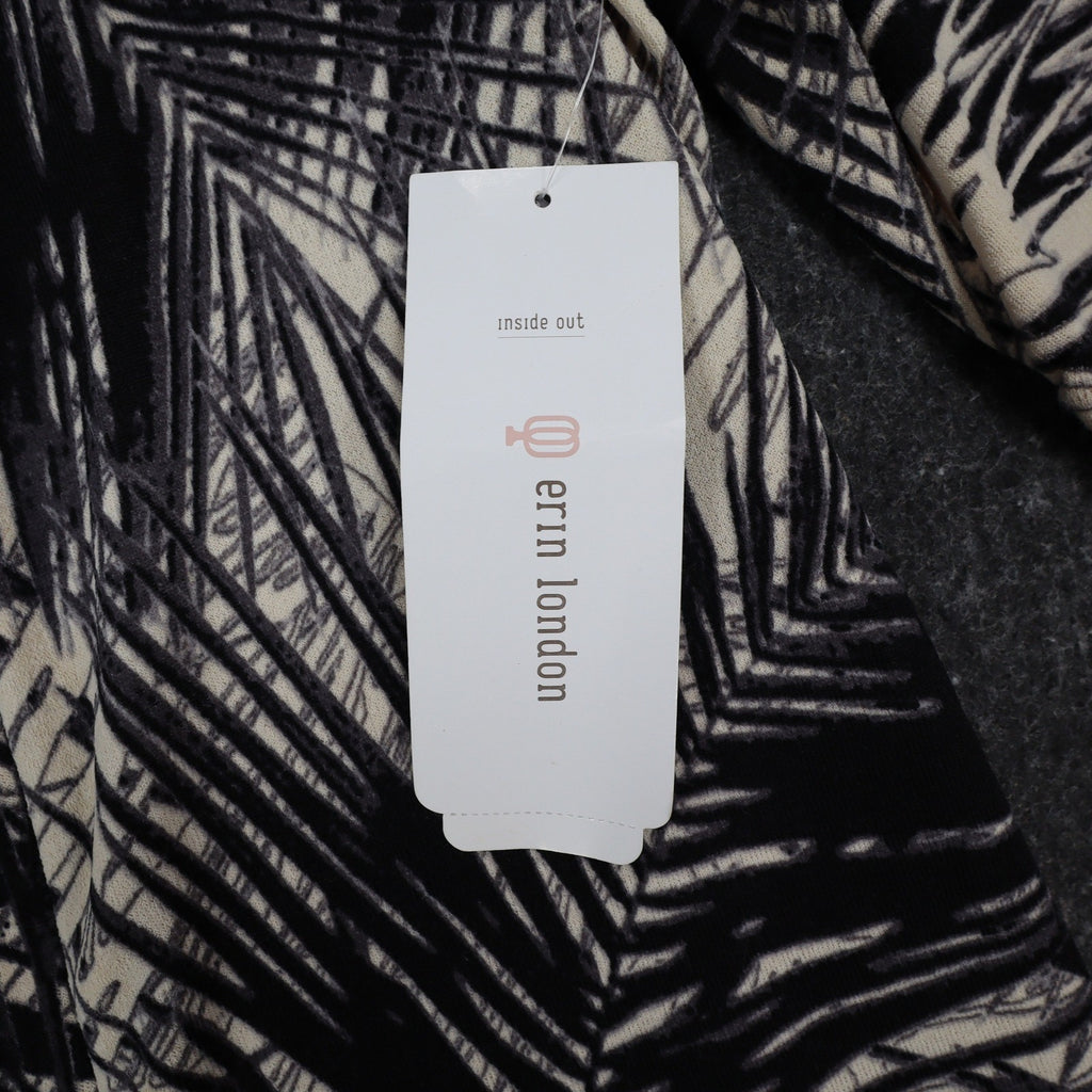 Erin London Cardigan Small Black Cream Palm Leaf Ruched Sleeve Open Front NWT - take2supply