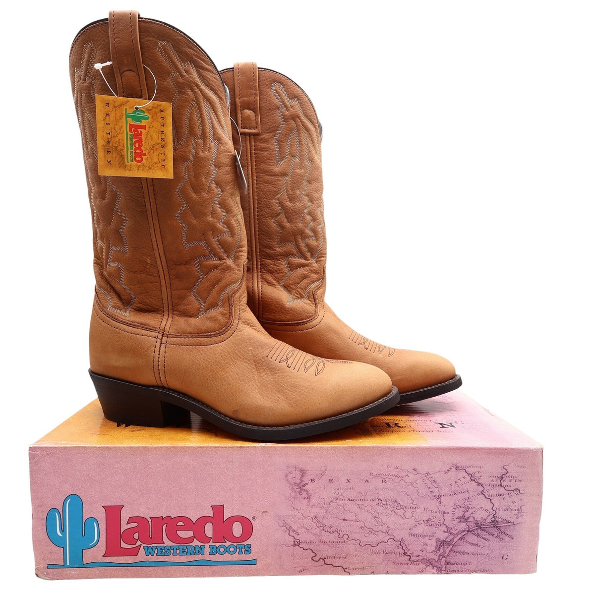 Laredo Western Cowboy Boots Mens 10 EW Leather Walnut Deertan 68372 NWT Box - take2supply