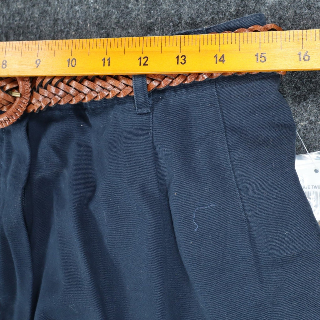 Rafaella Twill Shorts Womens 10 Vintage 90s Navy Blue Cotton Pleated Belted NWT - take2supply
