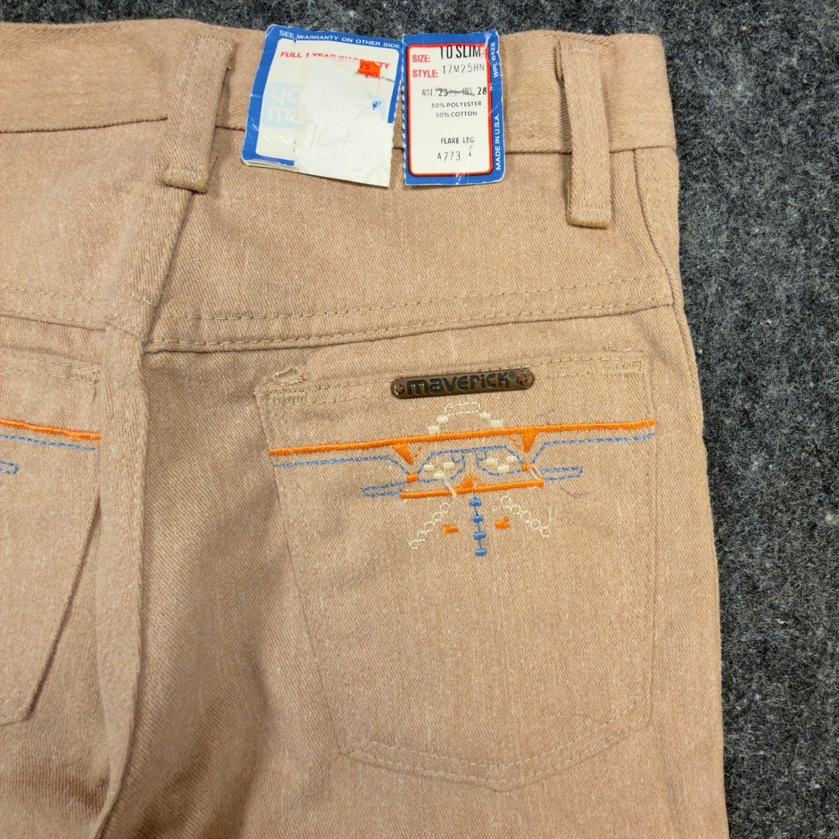 Maverick Vintage 70s Flare Pants Girls 10 Slim Beige USA NOS NWT 23.5x28 - take2supply