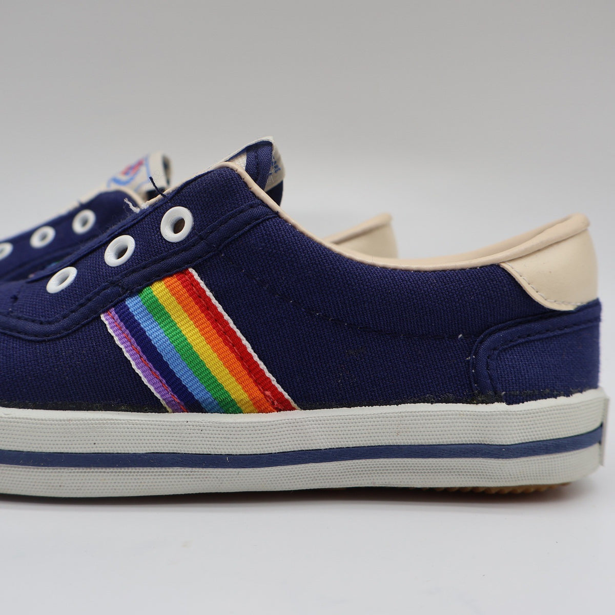 AAU Ruff Necks Scooter Shoes 10.5 Vintage Deadstock Navy Rainbow Canvas Sneakers - take2supply