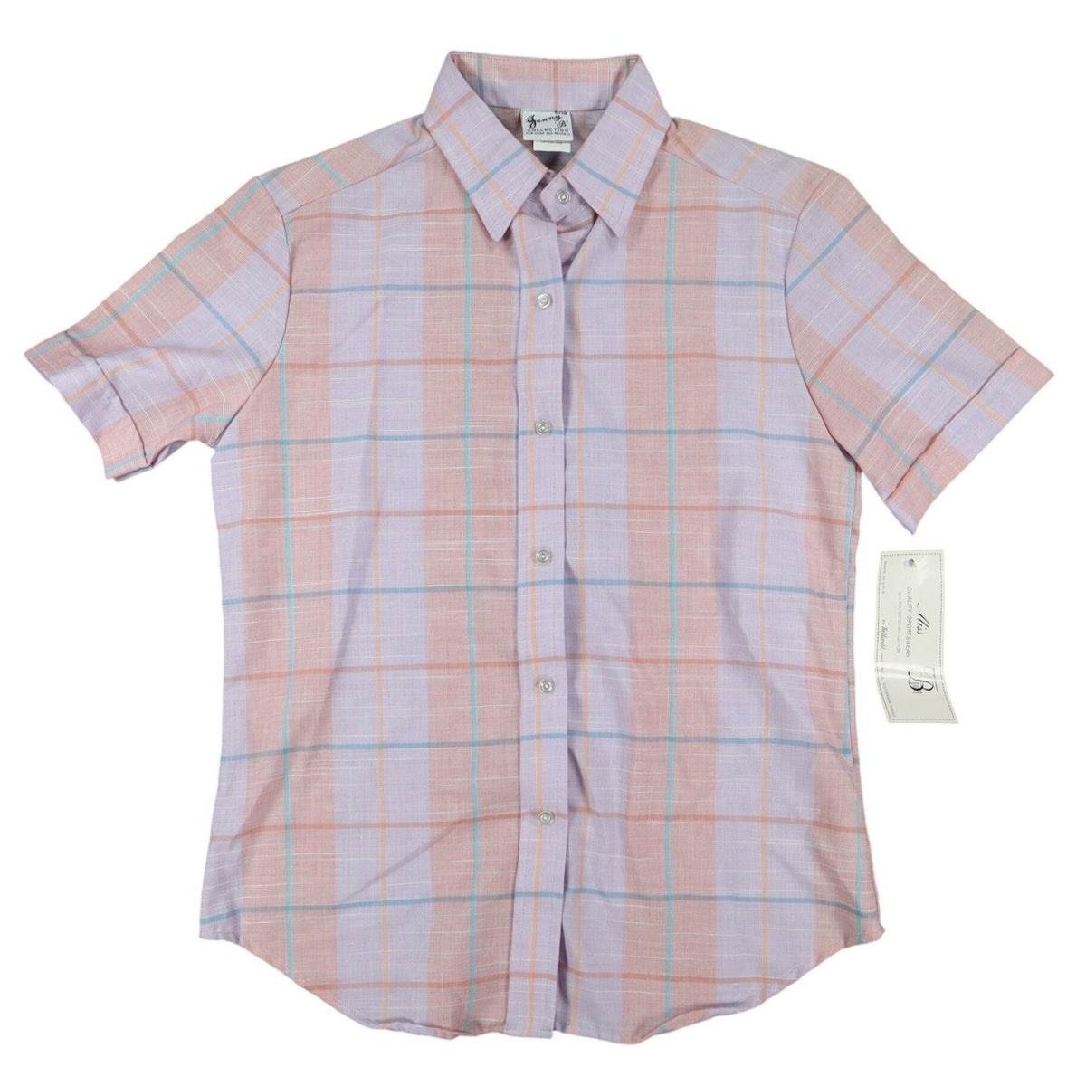 Jenny B Collection Plaid Shirt Womens 9/10 Vintage 80s Pink Pastel Short Sleeve - take2supply