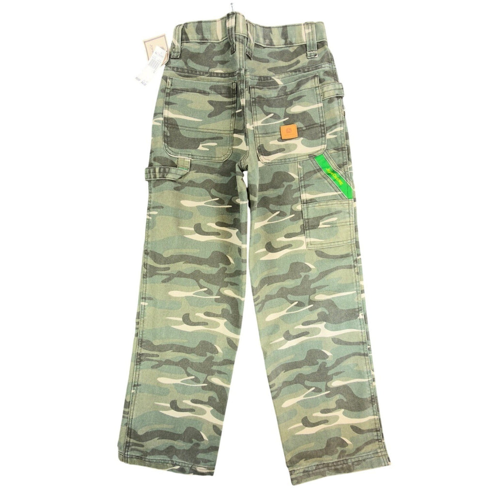John Deere Carpenter Pants Boys 12 Y2K Camo Canvas Woodland Workwear Deadstock - take2supply