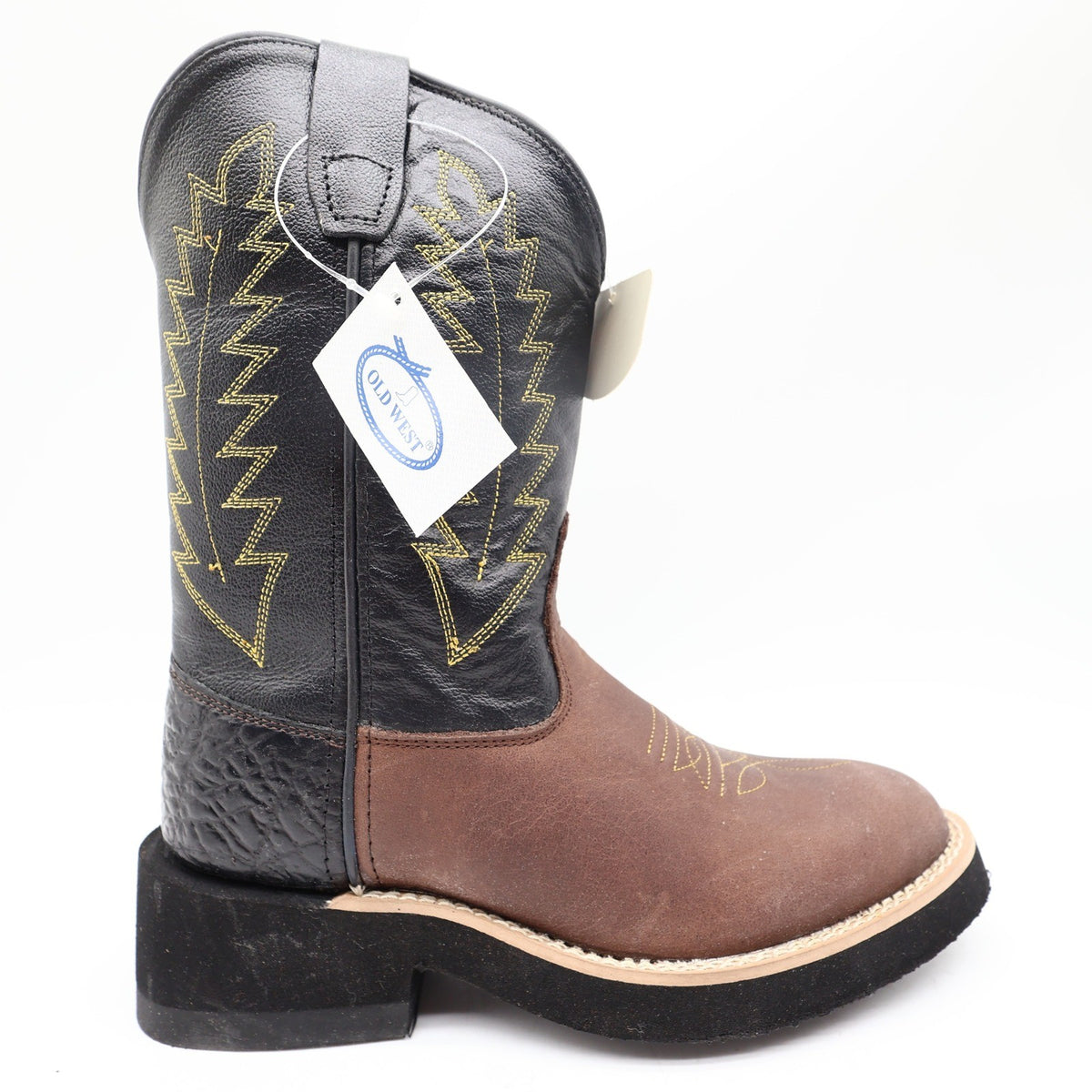 Old West 1606 Western Cowboy Boots Kids Size 1.5 Brown Black Leather NWT - take2supply