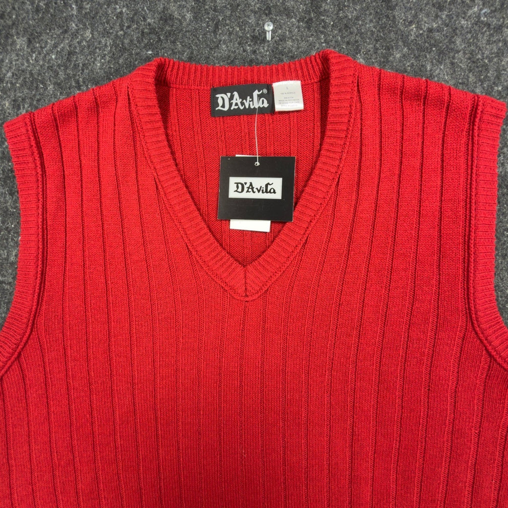 D'Avila Vintage 90s Sweater Vest Mens Large Red Acrylic V-Neck NWT - take2supply