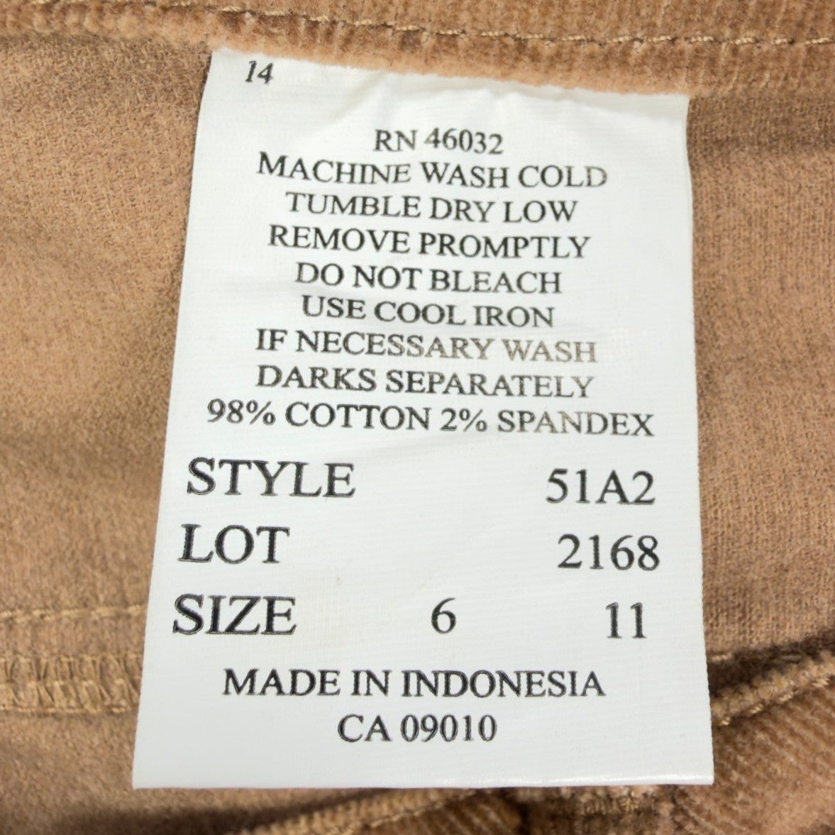 J Jeans Corduroy Flare Pants Womens 6 Tan Cotton Stretch NWT Deadstock - take2supply