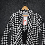 Lanalee Cardigan Women Small Black White Houndstooth Open Front Made in Canada - take2supply