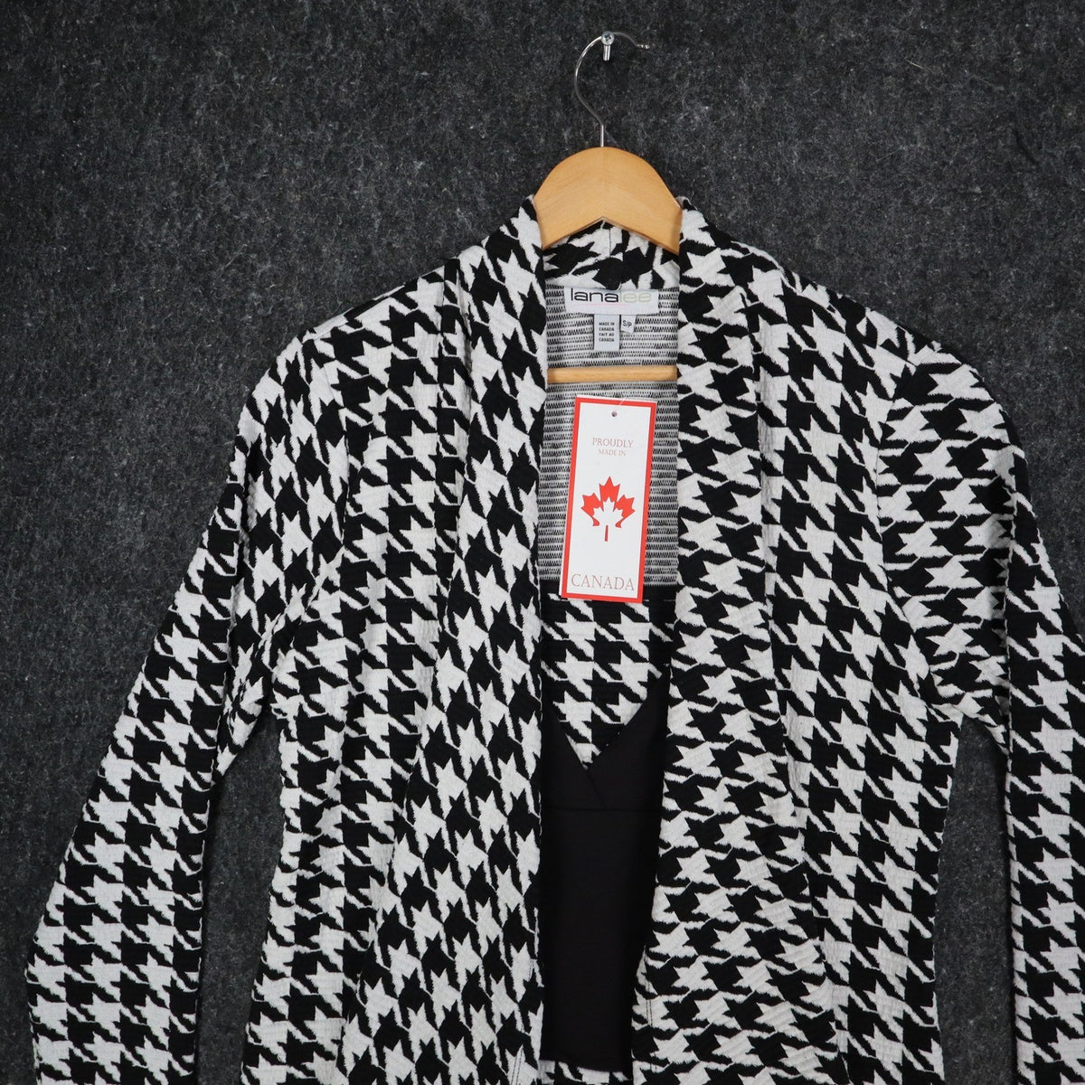 Lanalee Cardigan Women Small Black White Houndstooth Open Front Made in Canada - take2supply