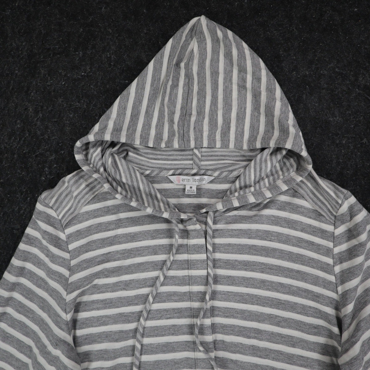 Erin London Womens M Gray White Striped Lace Up Hooded Tunic Top NWT - take2supply