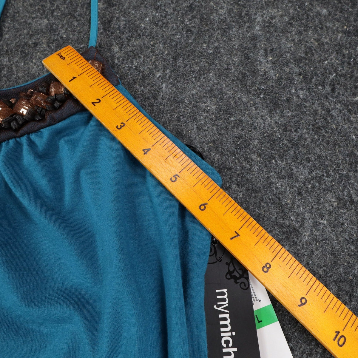 Mymichelle Tank Top Large Teal Blue Beaded Neckline Racerback Banded Hem NWT - take2supply