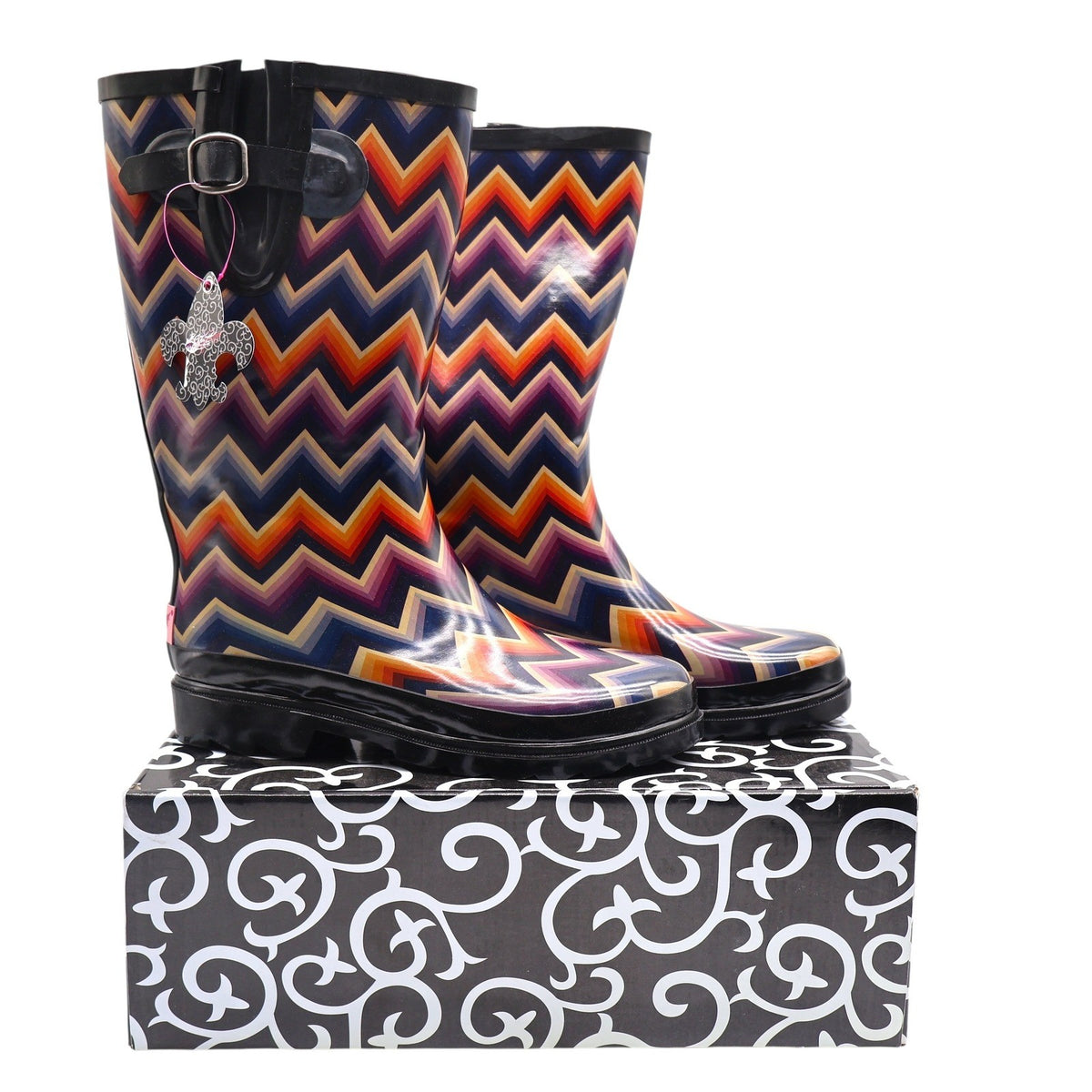 Blazin Roxx Chandra Rain Boots Womens 9 NWT Chevron Multicolor Rubber Waterproof - take2supply