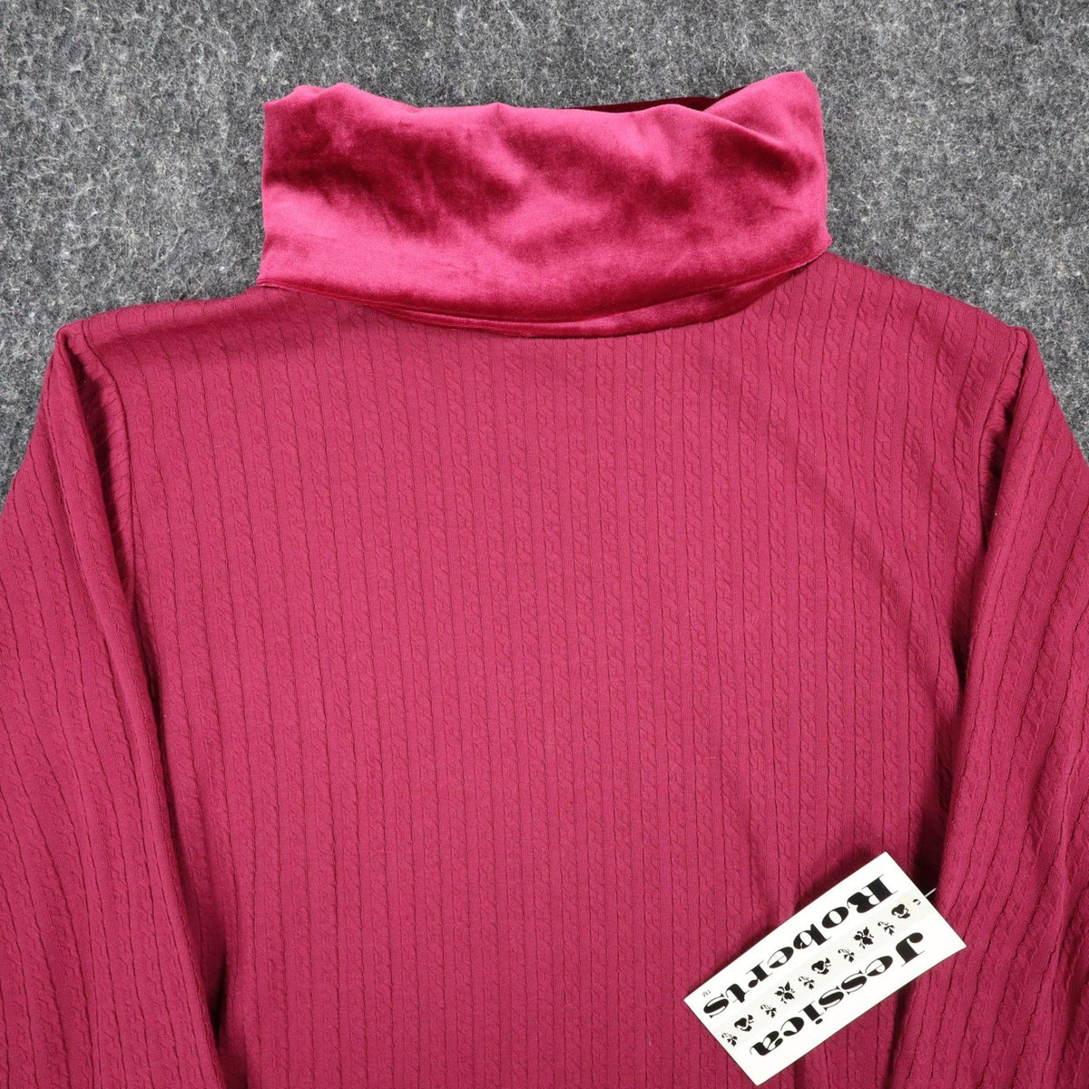 Jessica Roberts Turtleneck Top Womens Size S Vintage 90s Burgundy Cable Velvet - take2supply