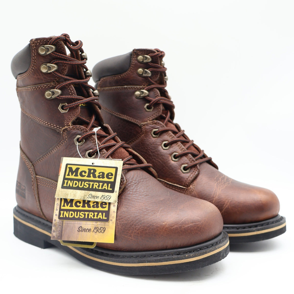 McRae Industrial Work Boots Mens 9 Brown Leather 8in NST Lace Up EH MR88122 - take2supply