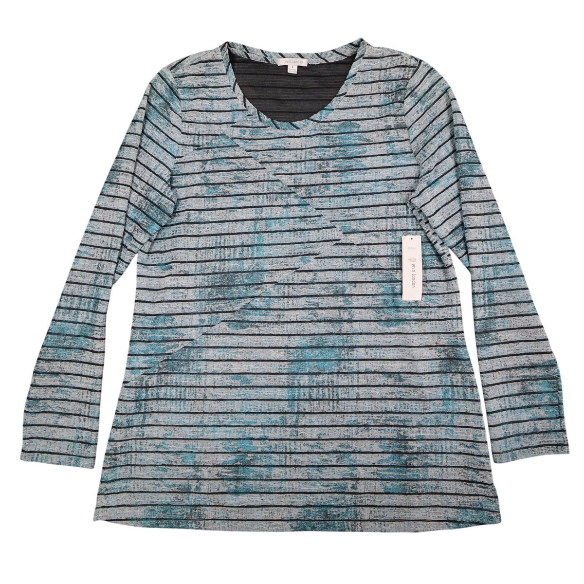 Erin London Top Womens L Blue Black Striped Textured Knit Long Sleeve NWT - take2supply