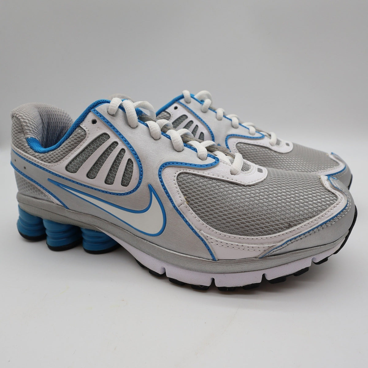Nike Shox Qualify+ Womens 7 Silver Blue Running Shoes 396658-002 Y2K Style - take2supply