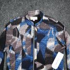 Erin London Women Medium Full Zip Jacket Blue Grey Abstract Grid Search 96455 - take2supply