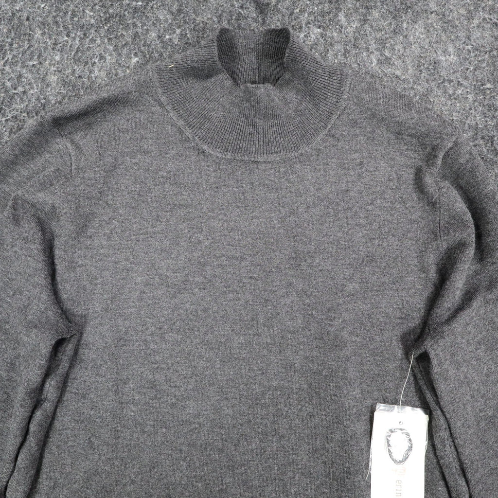 Erin London Women Large Mock Neck Balloon Sleeve Knit Top Gray 00125 NWT - take2supply
