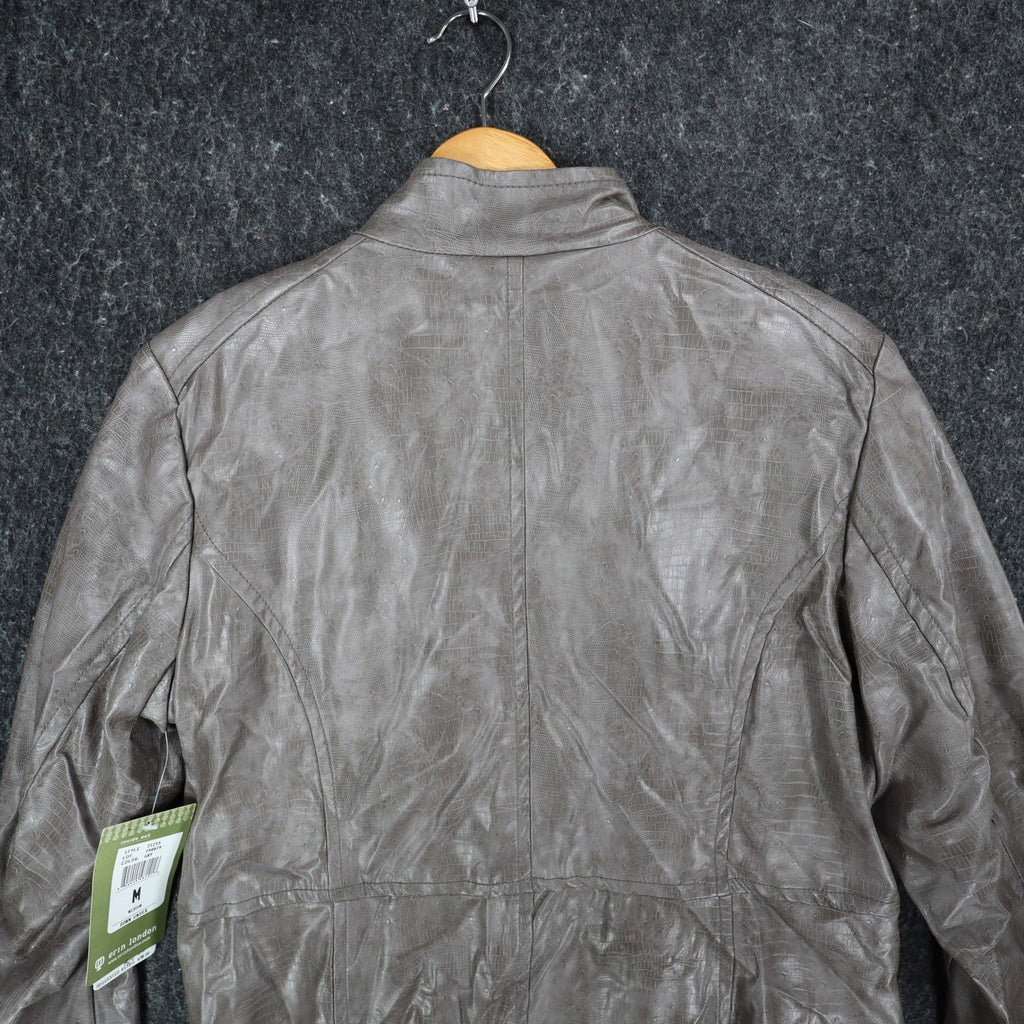 Erin London Jacket Womens Medium Gray Faux Croc Embossed Zip Front Mock Neck NEW - take2supply