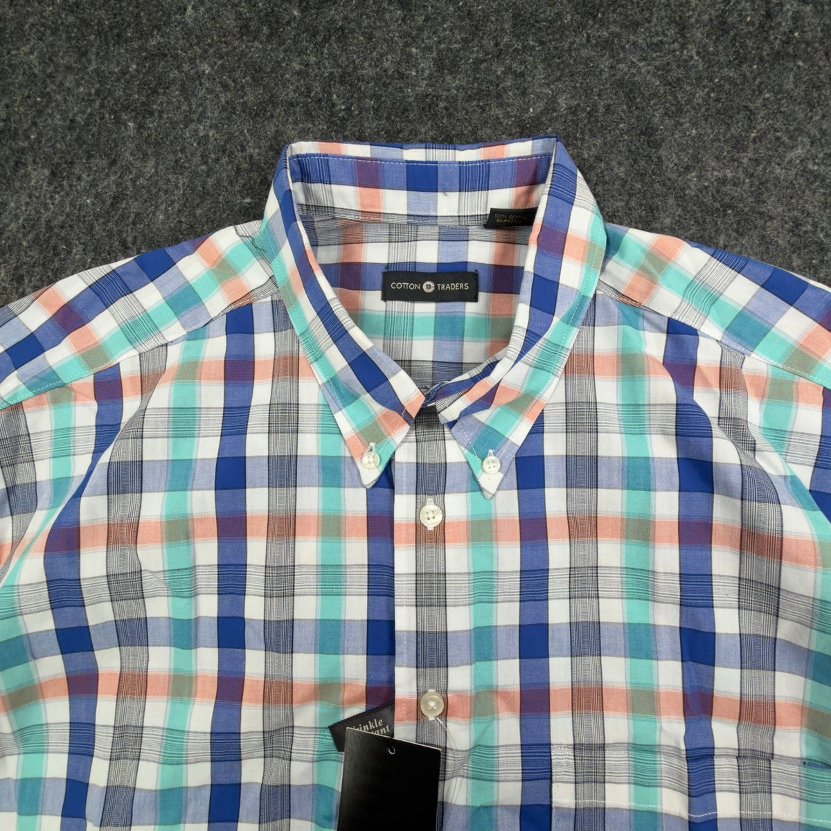 Cotton Traders Plaid Short Sleeve Button Down Men XL Royal Cotton New - take2supply
