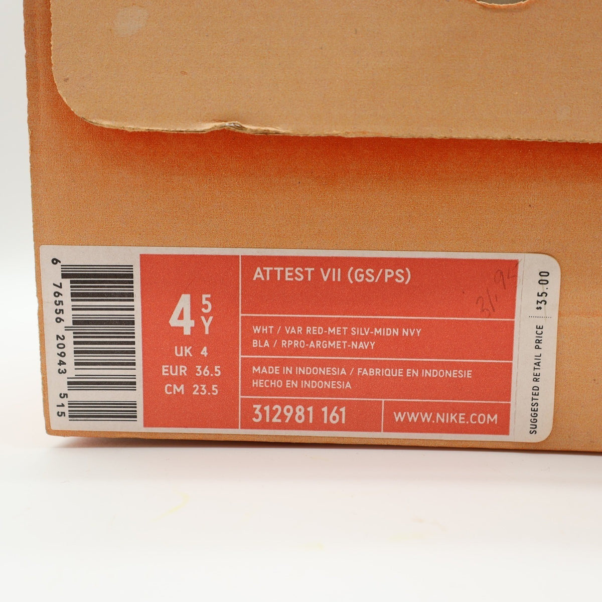 Nike Attest VII GS Kids Size 4.5Y Vintage 2006 White Navy Red 312981-161 New - take2supply