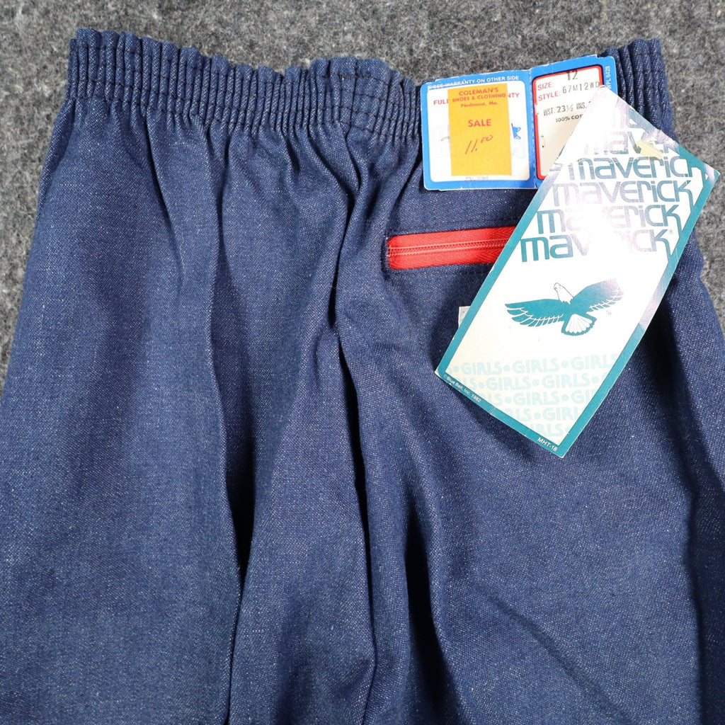 Vintage Young Maverick Jeans Girls 12 Blue Red Piping Elastic Waist USA NWT NOS - take2supply