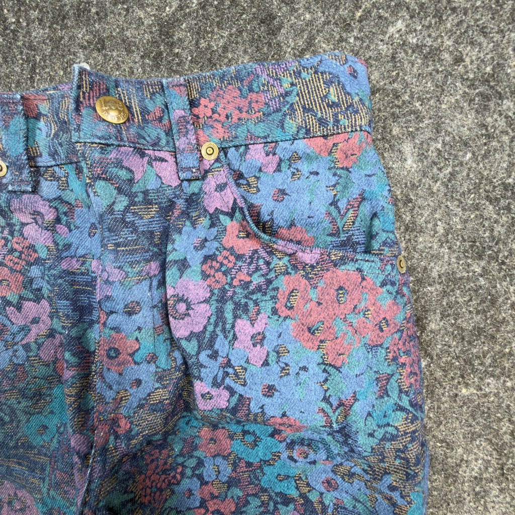 Lee Vintage 90s Floral Jeans Girls 12 Reg Blue USA Made NOS NWT 25 Waist - take2supply