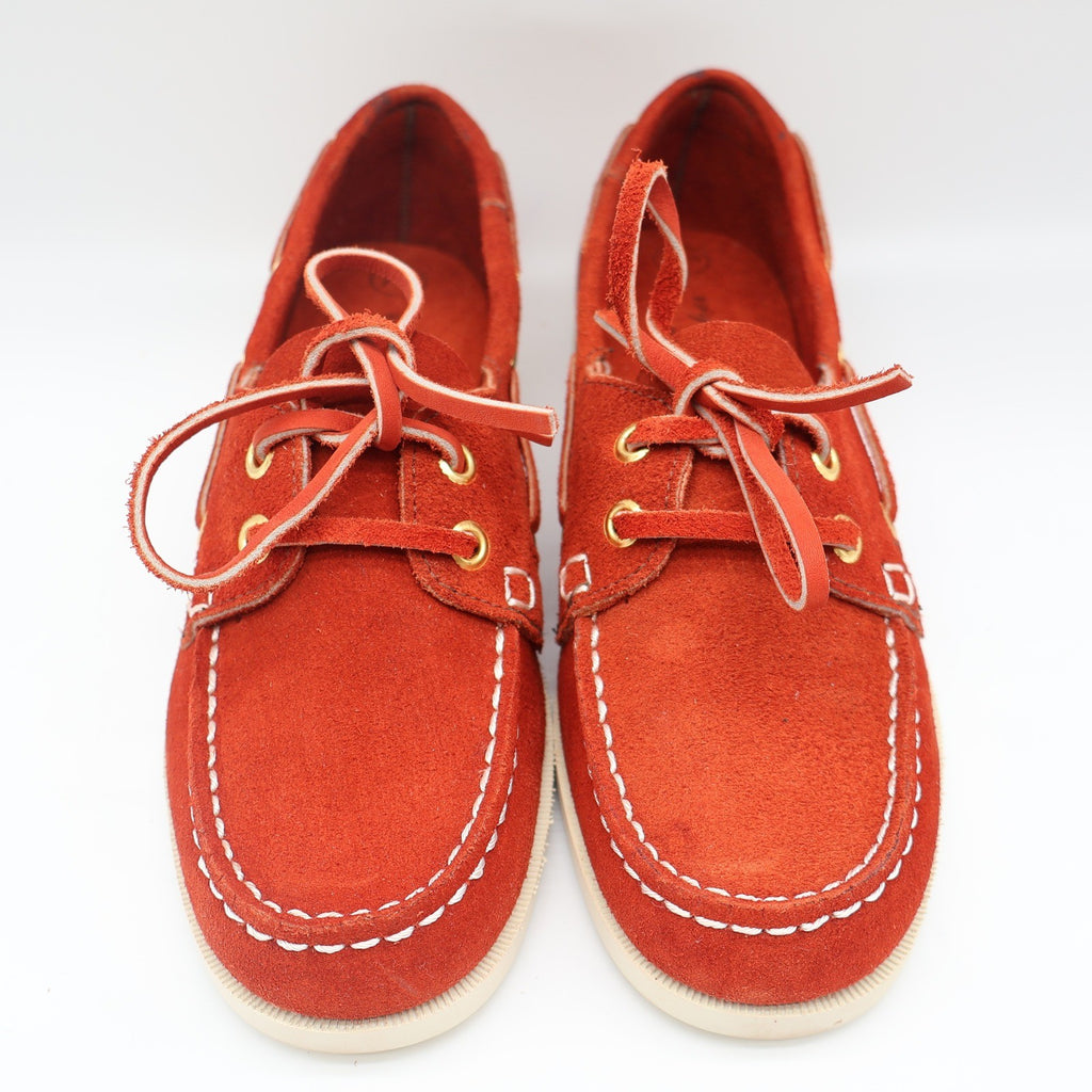 Vintage Boat Shoes 7.5 M Rust Red Suede Leather Moccasin Deck Shoes Deadstock - take2supply